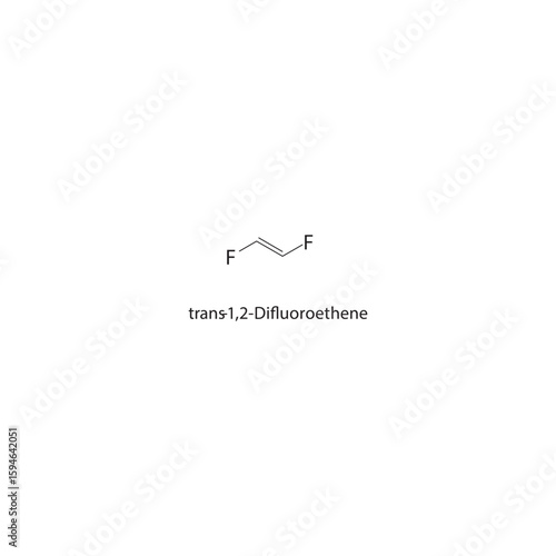 trans-1,2-Difluoroethene skeletal structure. Fluoroalkene compound schematic illustration. Simple diagram, chemical formula.