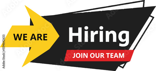 Vector art of we are hiring join our team banner with arrow and bold text