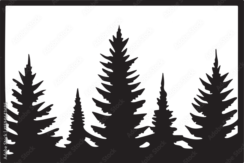 Obraz premium Silhouette of Forest: A stylized and graphic silhouette of a dense forest, evoking the peaceful tranquility of nature and wilderness.