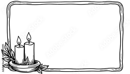 New Year frame with candlelight – Kids coloring design, black and white