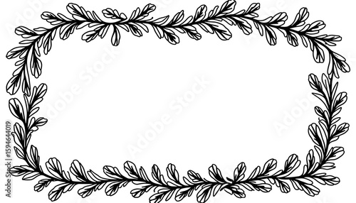 Abstract winter frame with evergreen garland – coloring book design for kids