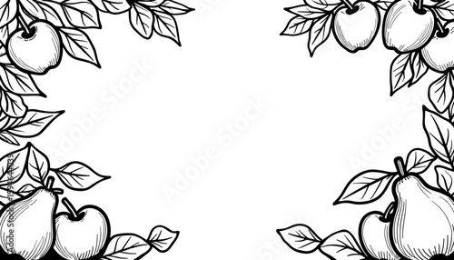 Thanksgiving frame with apples and pears – Holiday coloring activity for kids