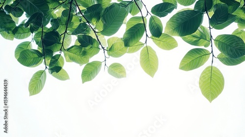 Realistic Nature Photography of Fresh Green Leaves Against a Bright Background for Digital Use and Creative Projects