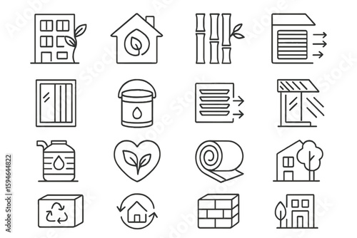 Eco-friendly building materials icons on metallic background
