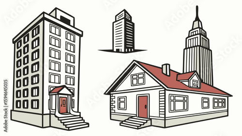 sketch of the house and building 