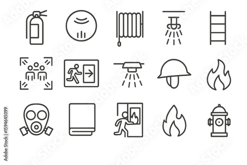 Collection of emergency and safety equipment icons on dark background