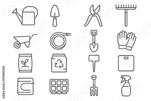 Gardening tools icons set on black background