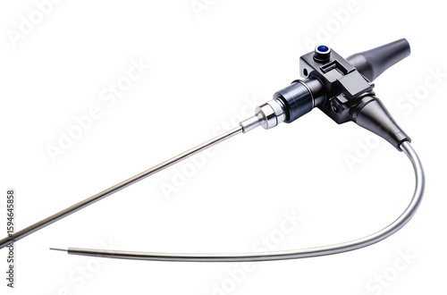 A modern medical endoscope with a flexible tube and camera, isolated on a transparent background