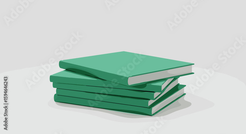 Stack of green books on white background in realistic 3d style