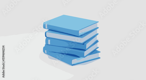 Stack of blue books on white background: minimalistic 3d design