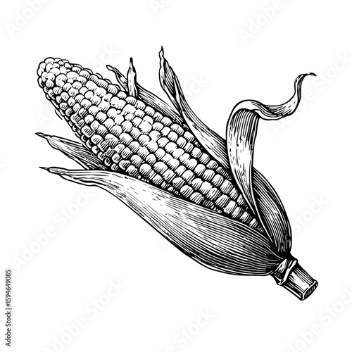 Engraved corn cob with husk 