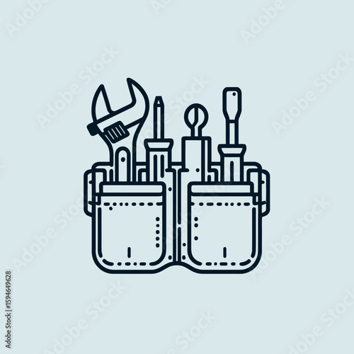 Tool Belt with Wrench and Screwdriver Line Art Vector