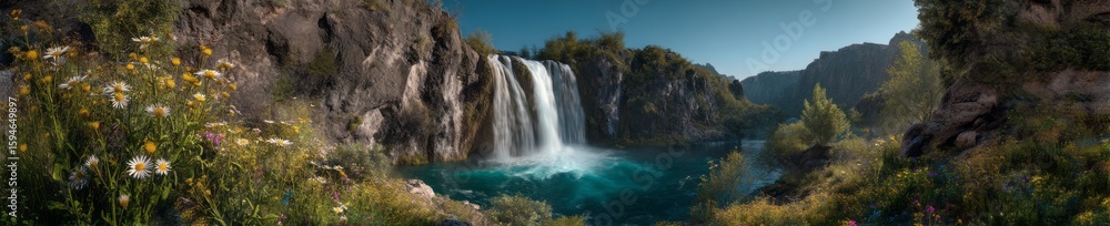 Obraz premium Stunning waterfall discovery nature's paradise 360 degrees hdr panoramic view vibrant environment