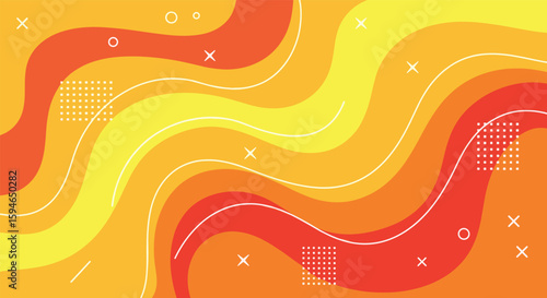 Vibrant abstract wavy background with orange and yellow hues and geometric accents for dynamic visual appeal