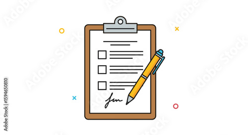 Detailed checklist form with signature and pen illustration for task management and document completion