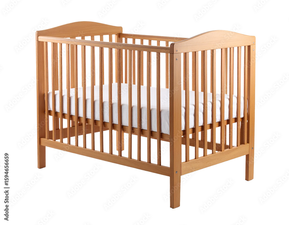 Wooden baby crib, isolated on white, perfect for nursery, home decor, and infant-related design projects. Wooden baby crib, isolated on white, perfect for nursery, home decor, and infant-related design projects.