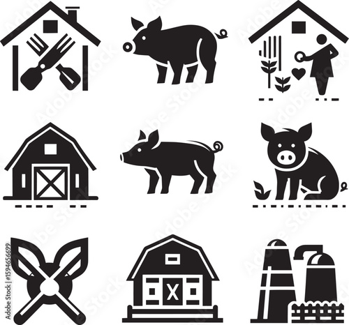 farm animals set pig