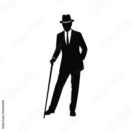 Man In Suit And Fedora Leaning On Wall Line Art Vector illustration