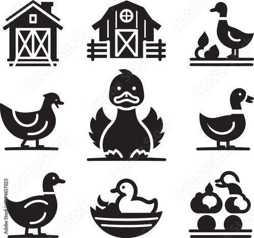 vector illustration of a house with duck farm