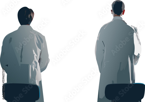 Modern brightly lit laboratory with two scientists illustration