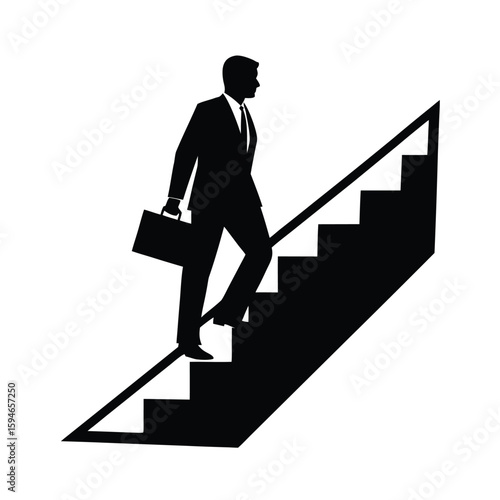 Businessman Walking Upstairs With Purpose Line Art Vector illustration