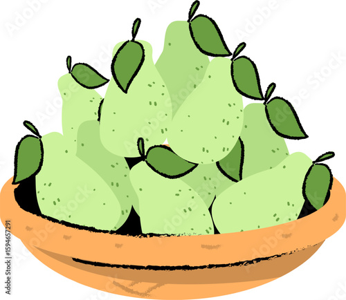 Bowl full of pears delicious fruit harvest illustration