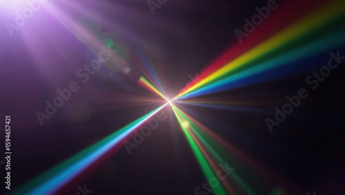 Blurred rainbow refraction overlay effect. Light lens prism effect on black background. Holographic reflection, crystal flare leak shadow overlay. Colorful rainbow disco ball light