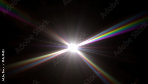 Blurred rainbow refraction overlay effect. Light lens prism effect on black background. Holographic reflection, crystal flare leak shadow overlay. Colorful rainbow disco ball light