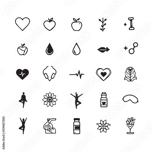 Wellness icons illustrate health, fitness, and holistic living concepts nicely for designs