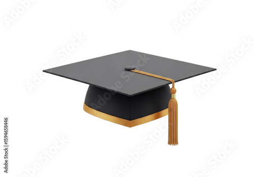 Black graduation cap with gold tassel png on transparent background