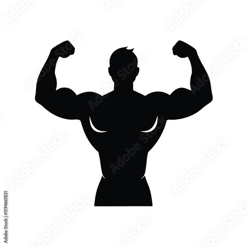 Powerful muscular bodybuilder silhouette displaying defined abs and prominent pecs