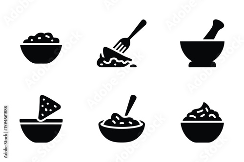 Black silhouette icons of food preparation and serving vector