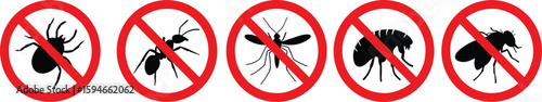 No Insects Allowed, Pest Control Graphic, Tick Mosquito Flea Ant Fly Icons, Bug Prevention Signs, Clean Safe Home Vector, Hygiene ProtectionNo Insects Allowed, Pest Control Graphic, Tick Mosquito 