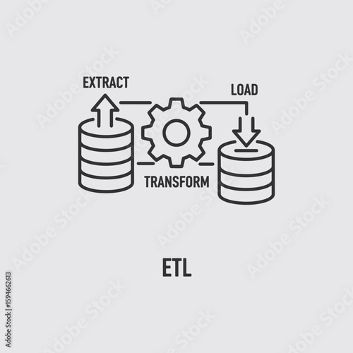 Vector art of etl process for data extraction, transformation, and loading