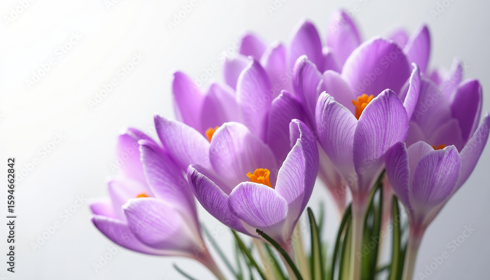 Obraz premium A vibrant cluster of purple crocus flowers with bright orange stamens