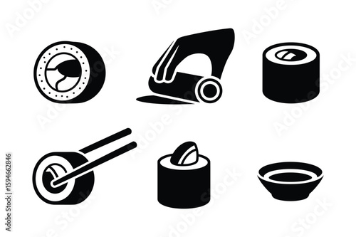Sushi rolls chopsticks and dipping sauce food