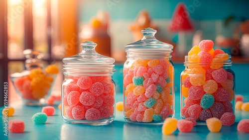 Natural marmalade in glass jars in a light kitchen. Ecologically clean product, dietary food