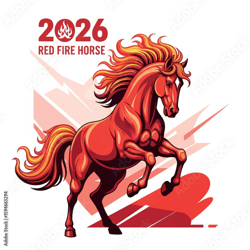horse, red, animal, 2026, illustration, drawing, vector, design, celebration, happy, chinese, japan, zodiac, holiday, year of the horse, japanese, banner, new year, holidays, card, background, 