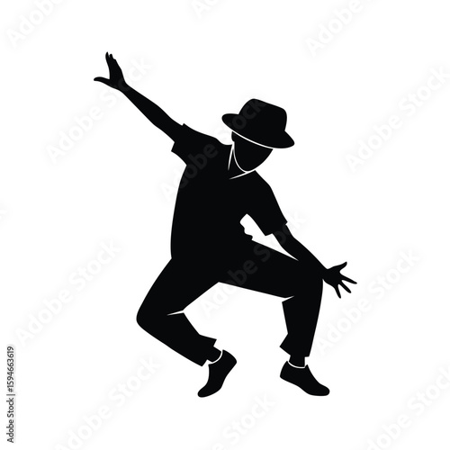 Dynamic silhouette of a hip hop dancer in motion with one hand raised