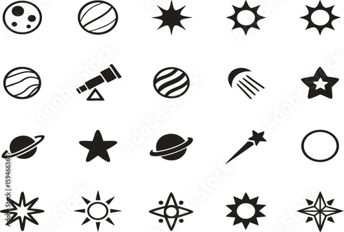 Collection of celestial body icons silhouette