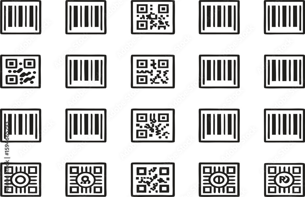 Fototapeta premium Collection of qr codes and barcodes silhouette