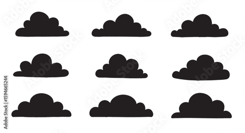 A clean vector icon sheet featuring various hand-drawn cloud shapes in sketch style.
