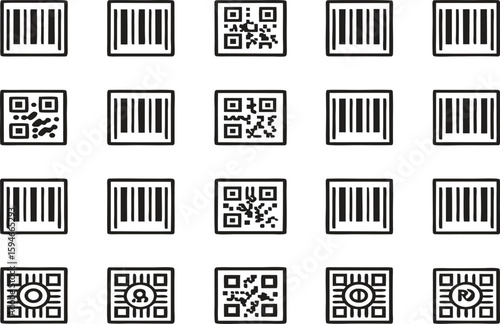 Collection of qr codes and barcodes silhouette