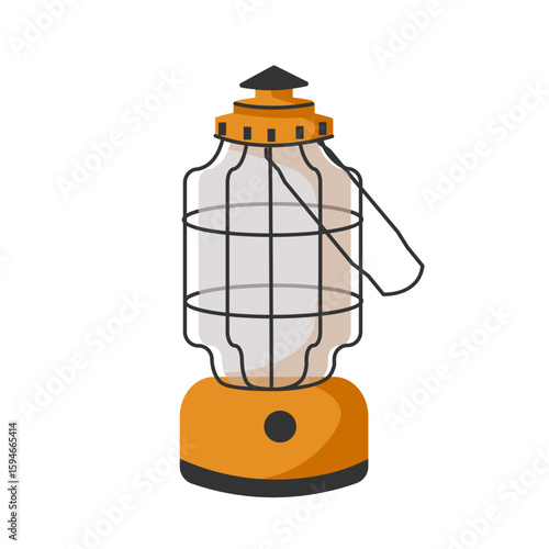 Camping lantern with handle. Vintage kerosene lamp with a wick. Vintage oil lamp vector illustration in a flat cartoon style isolated on white background. Antique oil lamp for room lighting.