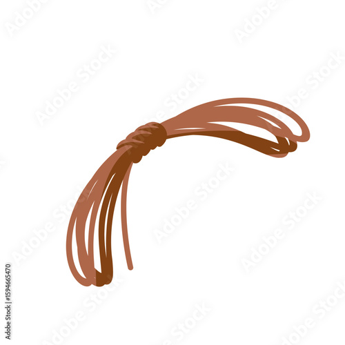 Simple camping roll of rope or hiking rope. Scout rope icon in flat cartoon style. Vector illustration of summer camp equipment isolated on white background. Curved piece of natural jute cord.