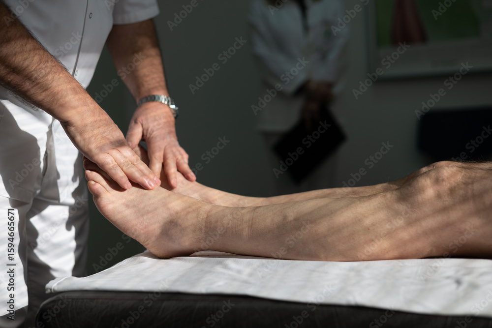 Fototapeta premium Doctors performing patient diagnostics with equipment