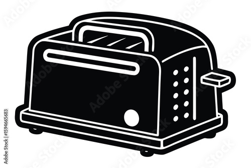Black and White Toaster with Rounded Edges, Chrome Accents, and Control Panel Details