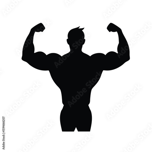 Powerful muscular male bodybuilder silhouette in dynamic pose for fitness and sports designs