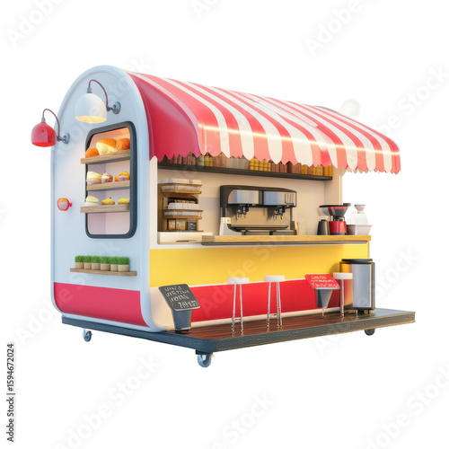 Colorful Food Truck Serving Delicious Treats in a Vibrant Outdoor Setting on transparent background