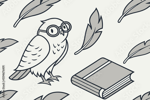 Vector owl glasses and night book icon layout, scholarly nocturnal study theme
